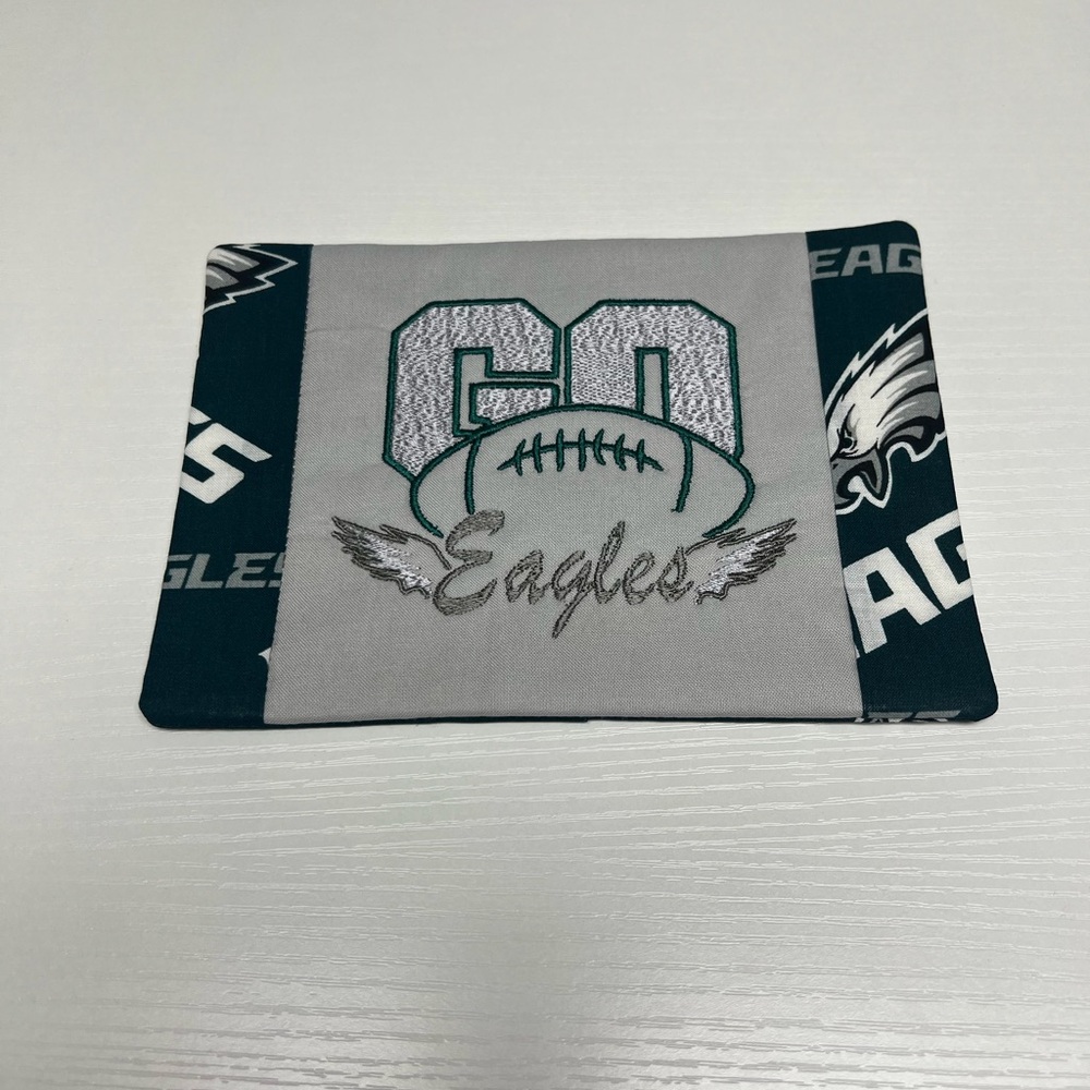 Hand Crafted Mug Rug Coaster Embroidered Cotton Padded Absorbs Super Bowl Winner - Picture 6 of 9